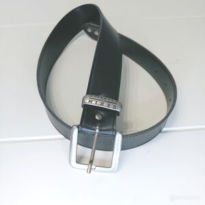 Denim Republic Men black leather silver tone pin buckle jean Belt size 32.5" Y2K